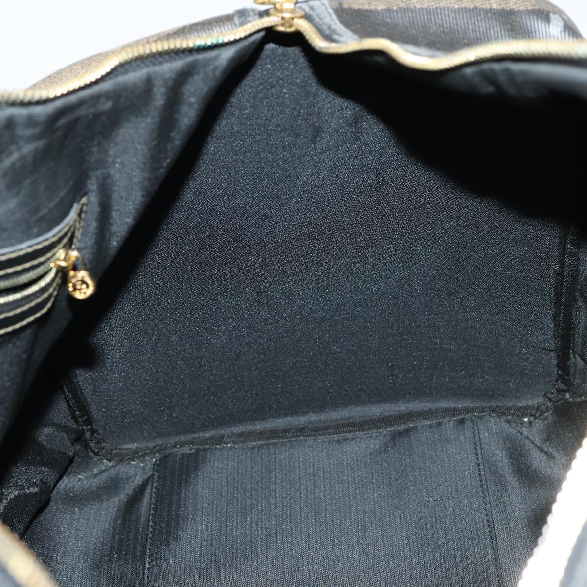 FENDI Pecan Canvas Boston Bag PVC Black Brown gold Auth bs30798