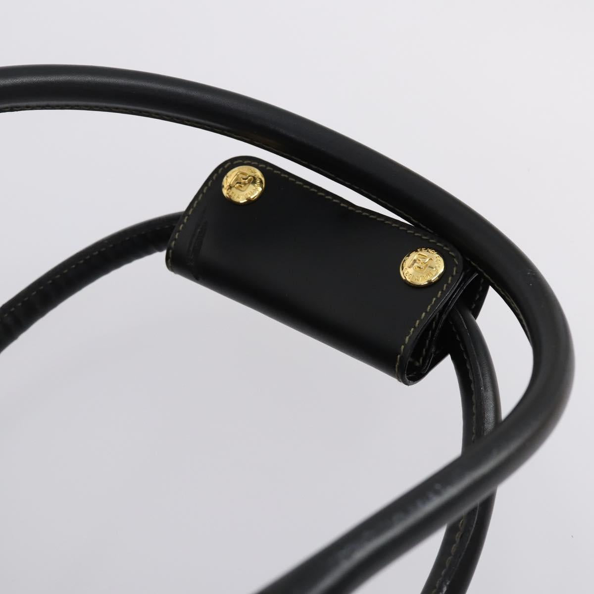 FENDI Pecan Canvas Boston Bag PVC Black Brown gold Auth bs30798