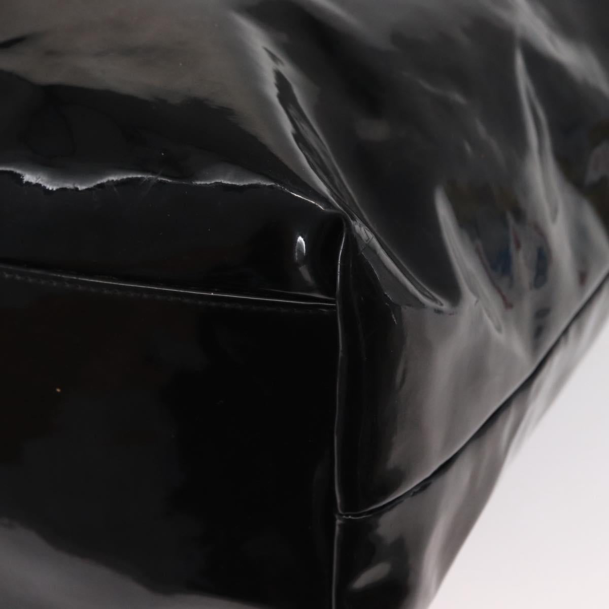 FENDI Hand Bag Enamel Black Gold Auth bs30799