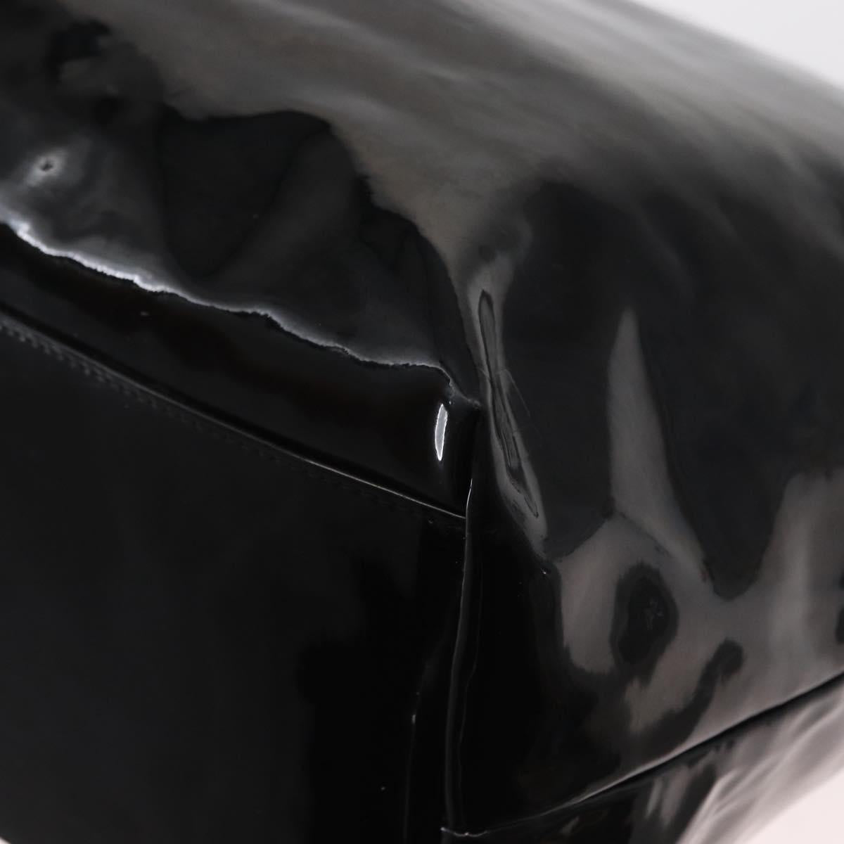 FENDI Hand Bag Enamel Black Gold Auth bs30799