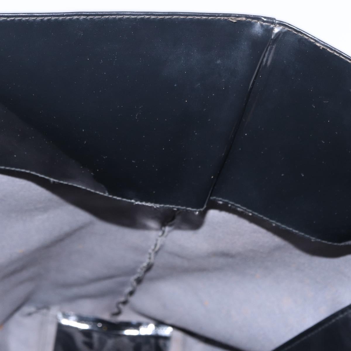 FENDI Hand Bag Enamel Black Gold Auth bs30799