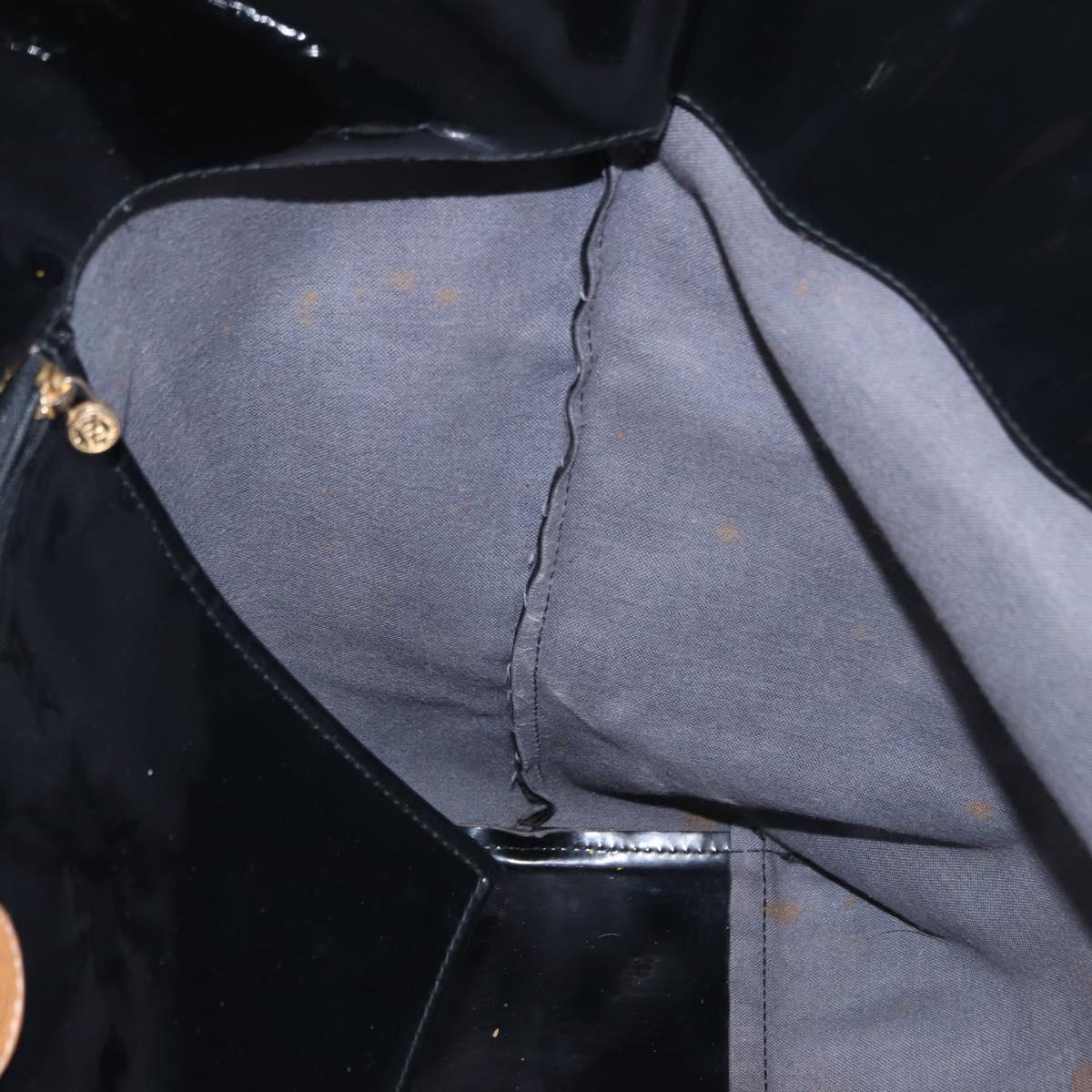 FENDI Hand Bag Enamel Black Gold Auth bs30799