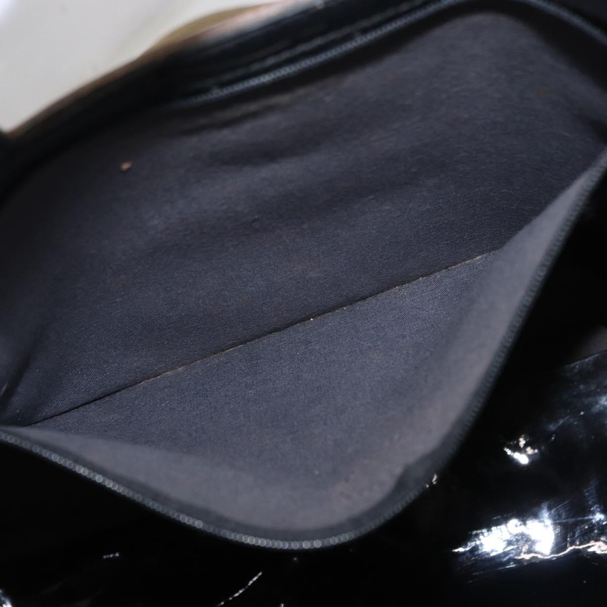 FENDI Hand Bag Enamel Black Gold Auth bs30799