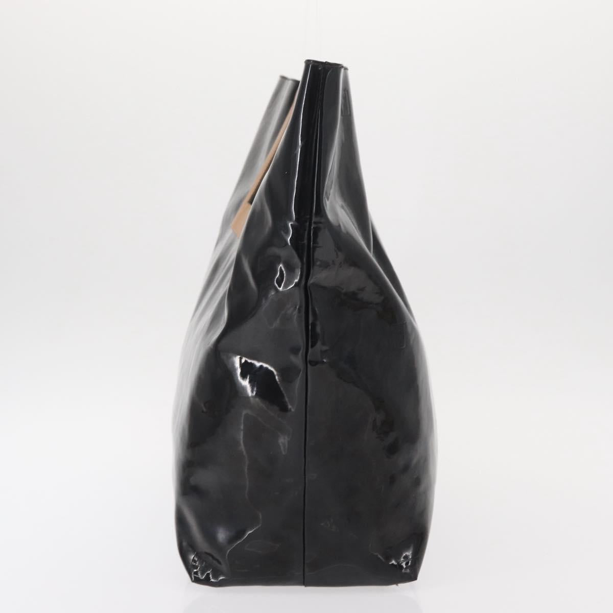 FENDI Hand Bag Enamel Black Gold Auth bs30799