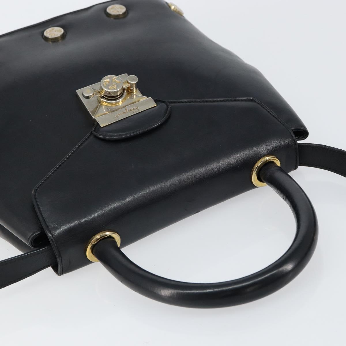 Salvatore Ferragamo Hand Bag Leather 2way Black Gold Auth bs30800