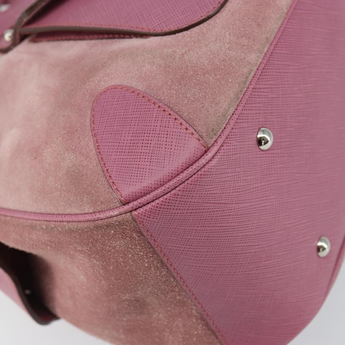 Salvatore Ferragamo Gancini Hand Bag Suede Leather Pink Silver Auth bs30801