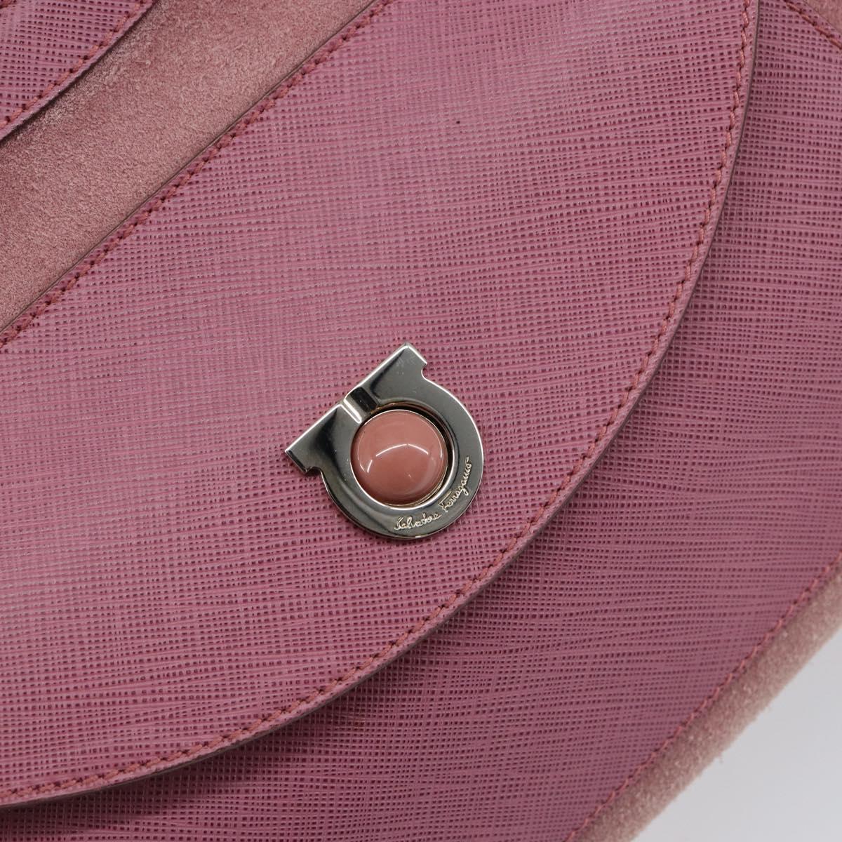Salvatore Ferragamo Gancini Hand Bag Suede Leather Pink Silver Auth bs30801