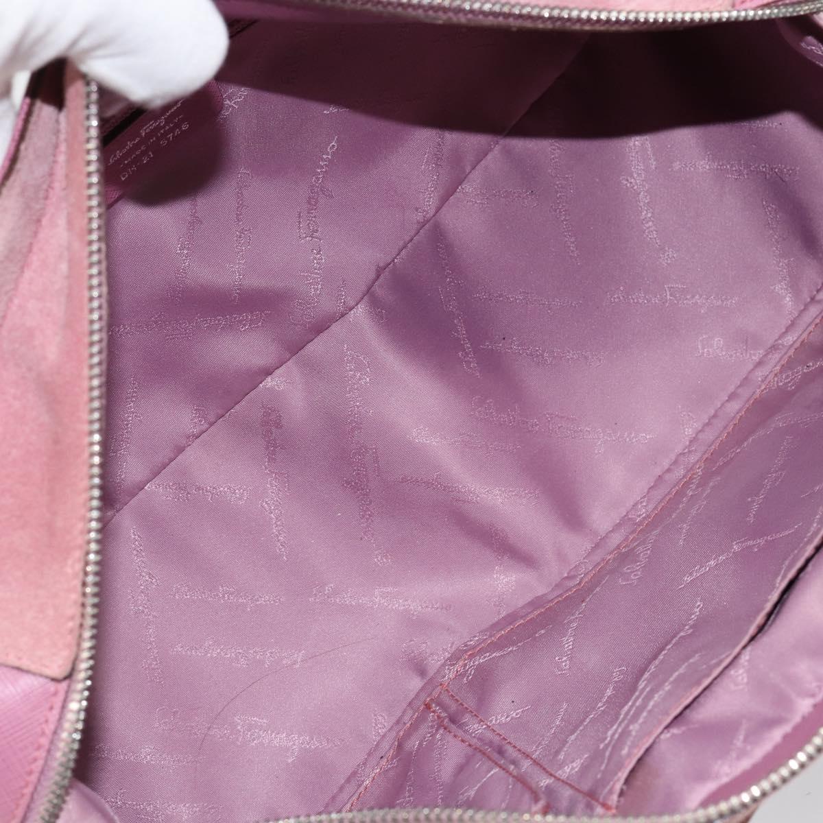 Salvatore Ferragamo Gancini Hand Bag Suede Leather Pink Silver Auth bs30801