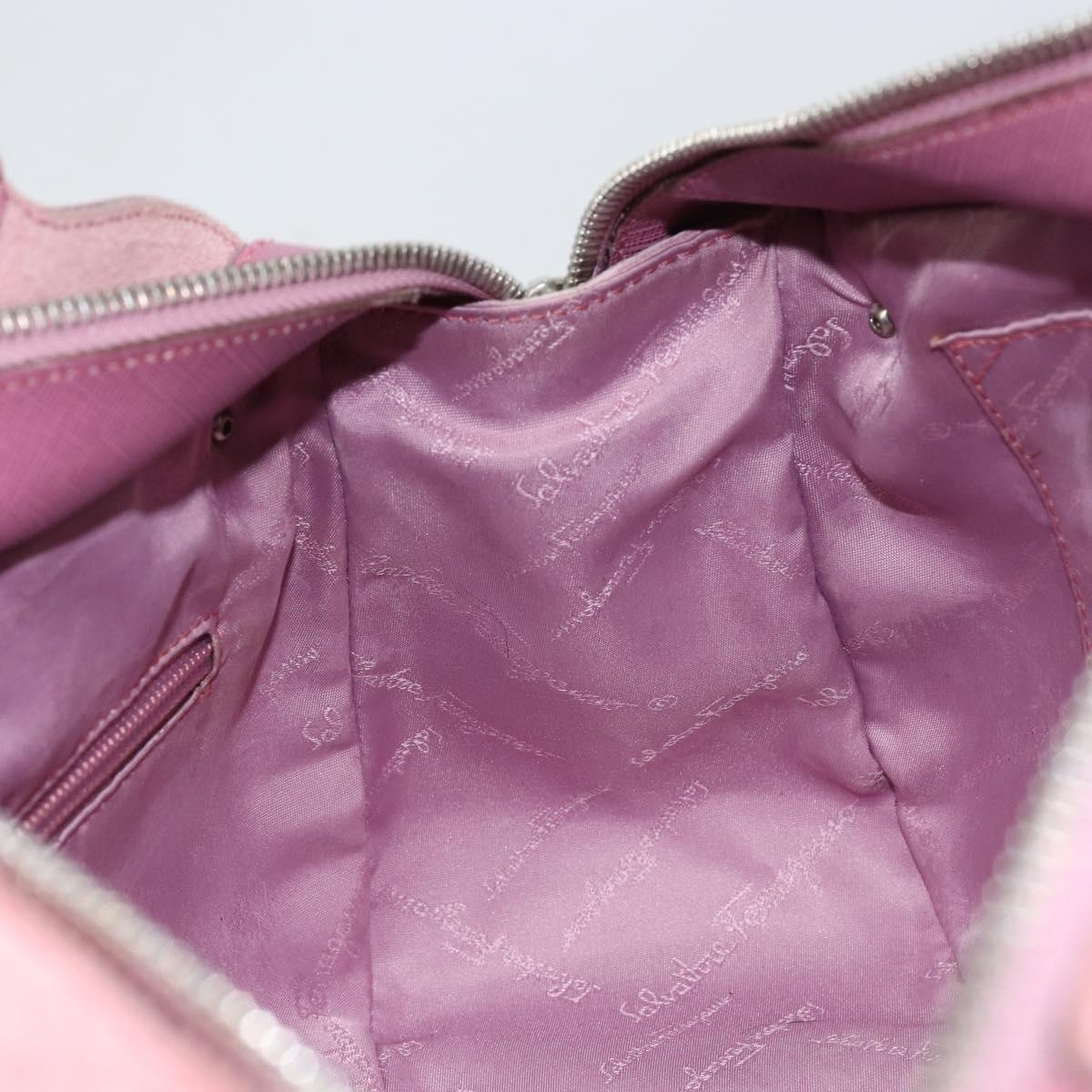 Salvatore Ferragamo Gancini Hand Bag Suede Leather Pink Silver Auth bs30801