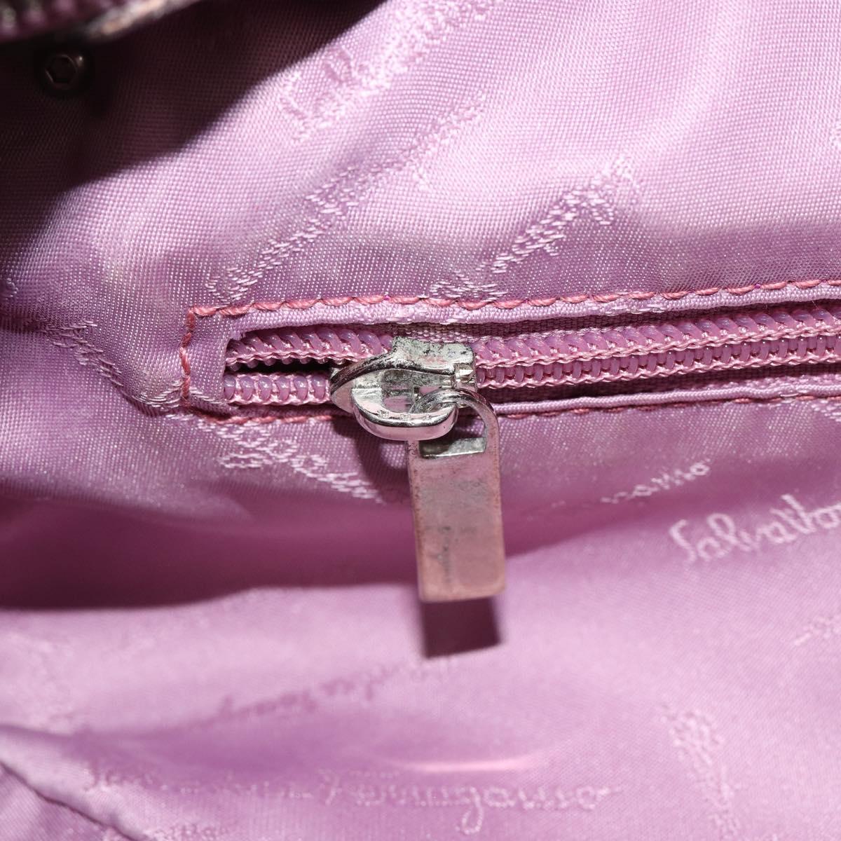 Salvatore Ferragamo Gancini Hand Bag Suede Leather Pink Silver Auth bs30801