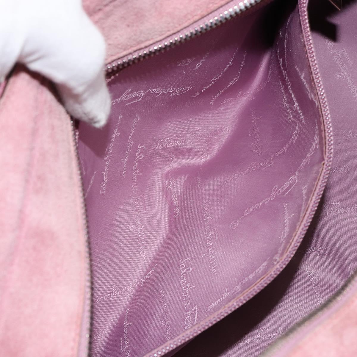 Salvatore Ferragamo Gancini Hand Bag Suede Leather Pink Silver Auth bs30801
