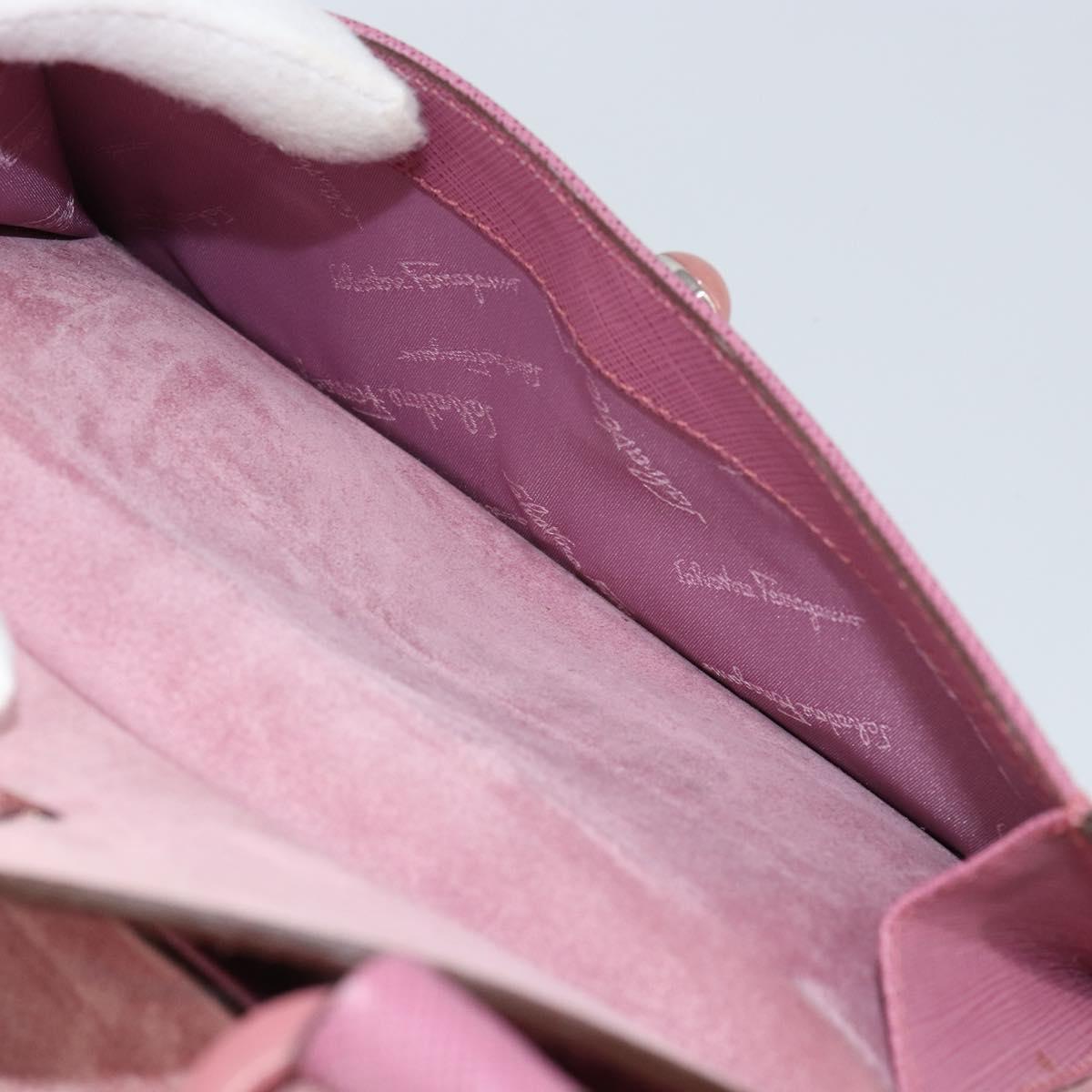 Salvatore Ferragamo Gancini Hand Bag Suede Leather Pink Silver Auth bs30801