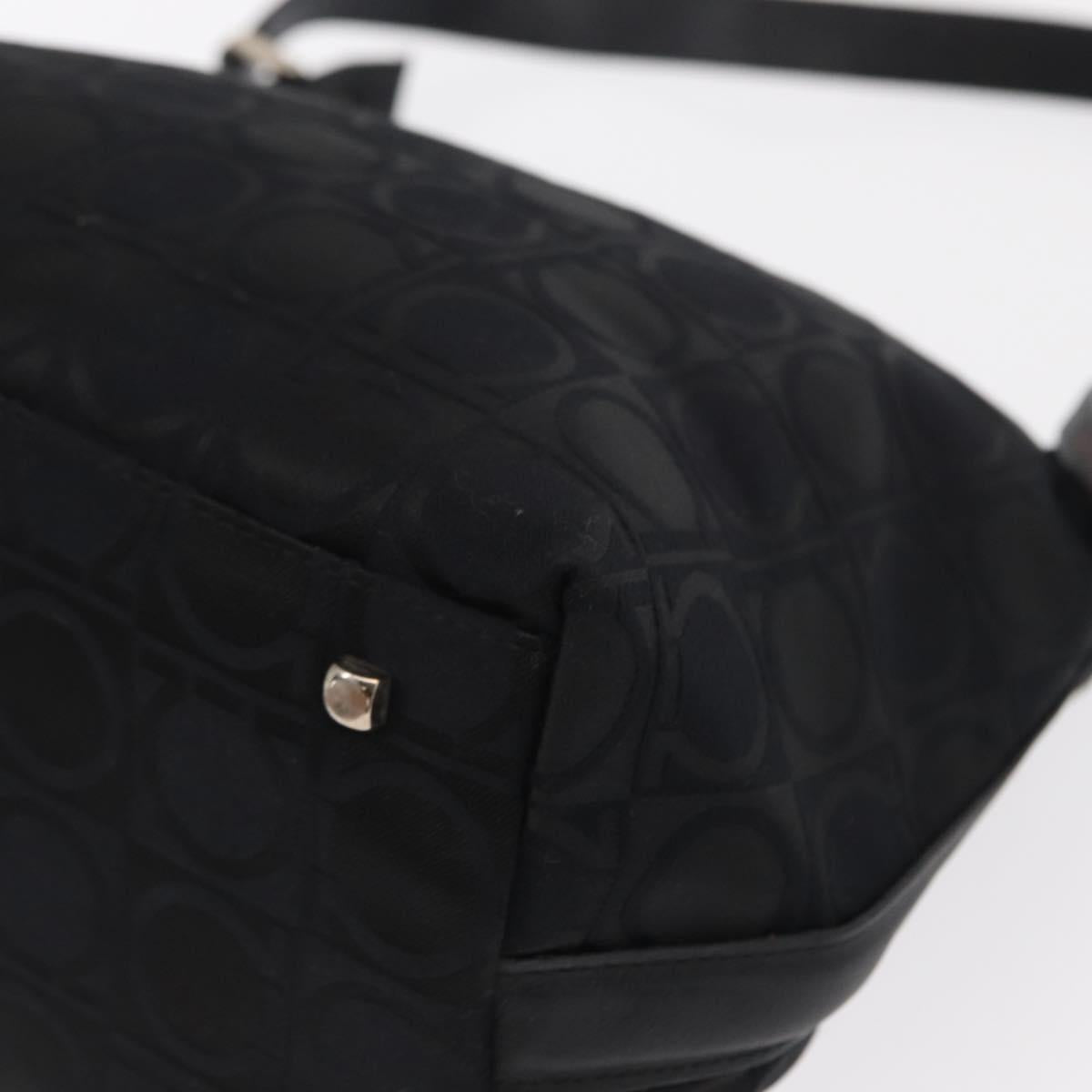 Salvatore Ferragamo Gancini Shoulder Bag Leather Nylon Black Silver Auth bs30802