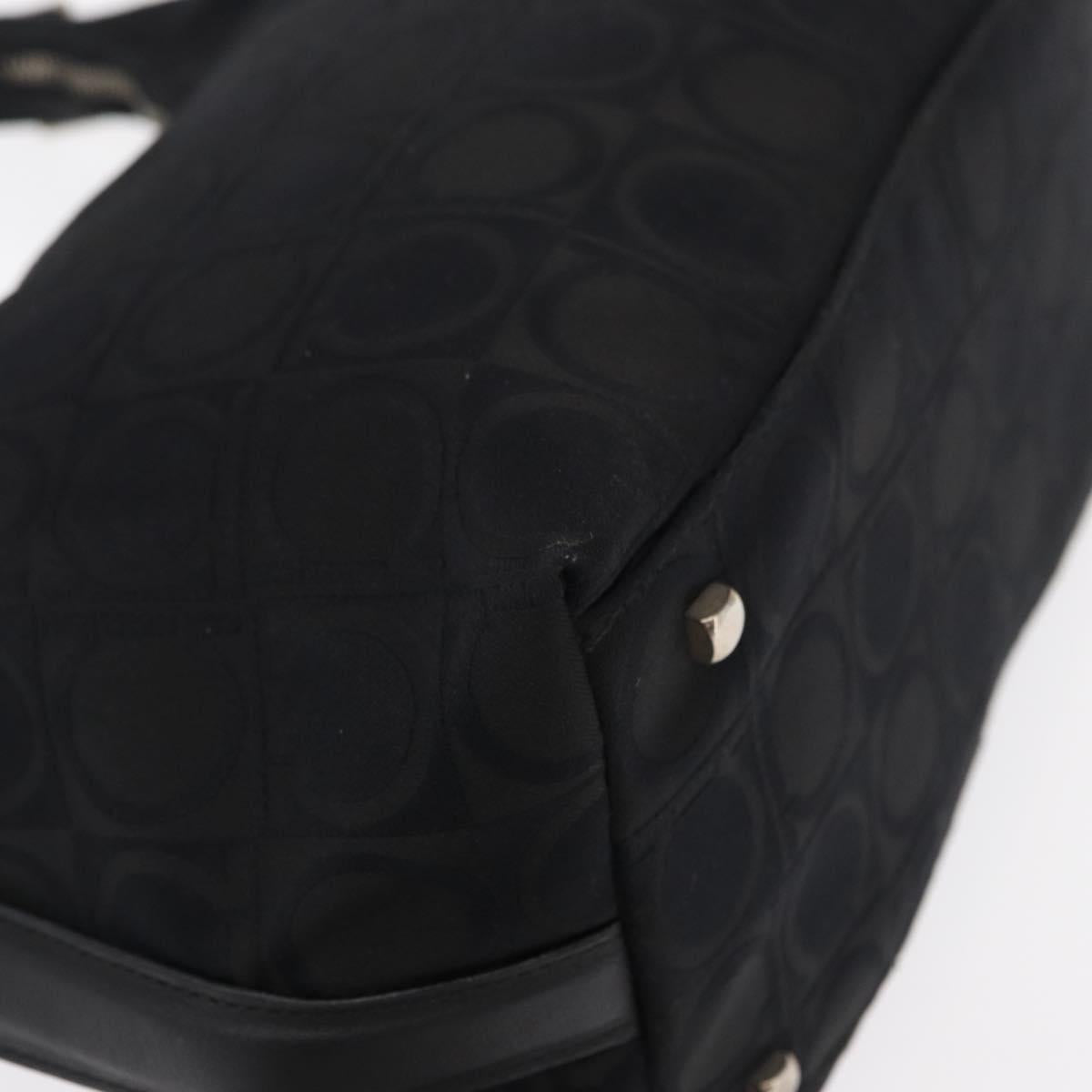 Salvatore Ferragamo Gancini Shoulder Bag Leather Nylon Black Silver Auth bs30802