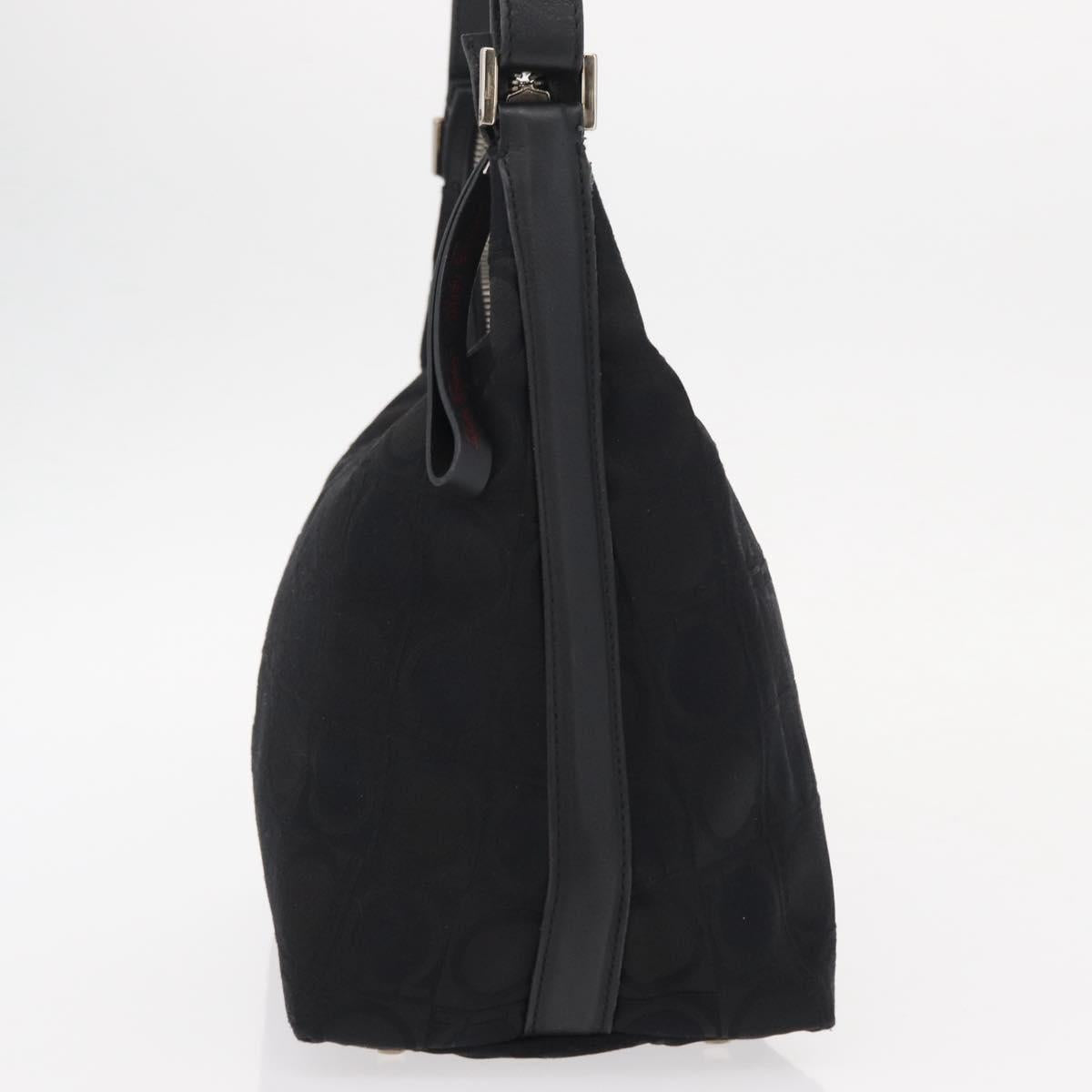 Salvatore Ferragamo Gancini Shoulder Bag Leather Nylon Black Silver Auth bs30802