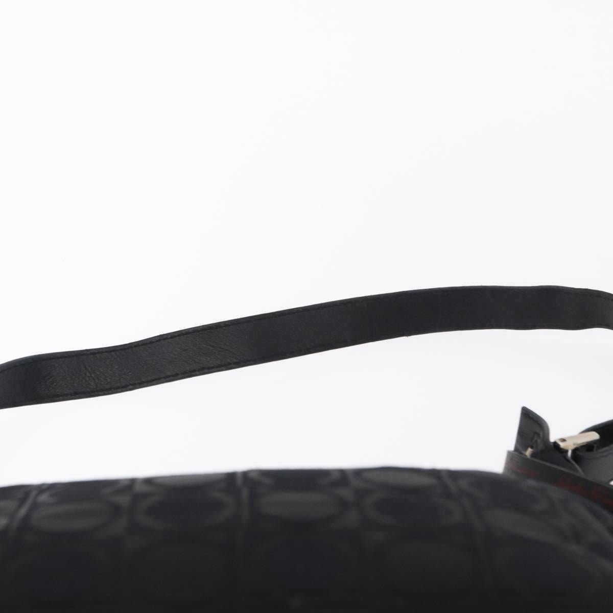 Salvatore Ferragamo Gancini Shoulder Bag Leather Nylon Black Silver Auth bs30802