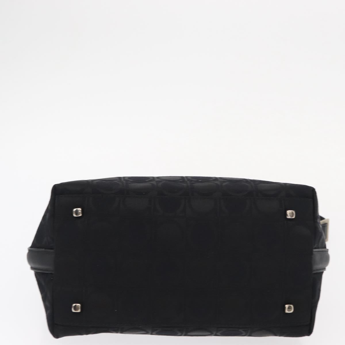 Salvatore Ferragamo Gancini Shoulder Bag Leather Nylon Black Silver Auth bs30802