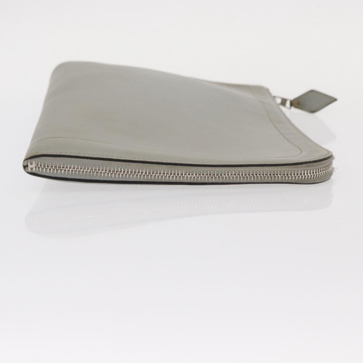 HERMES Zip Tablet Clutch Bag Epsom Gray Auth bs30803