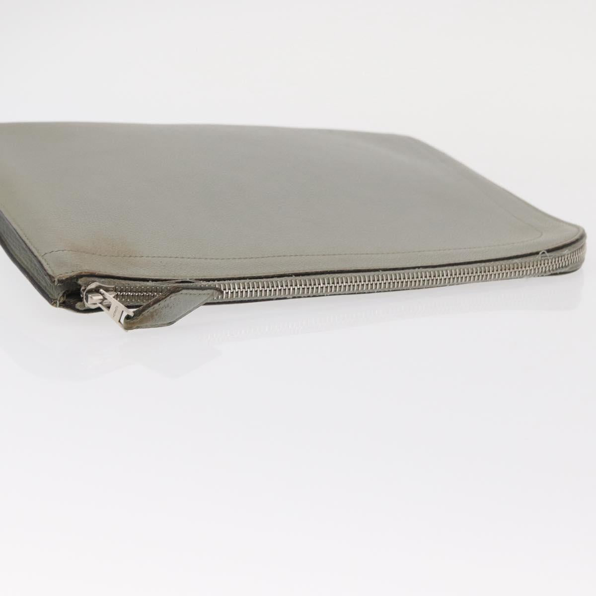 HERMES Zip Tablet Clutch Bag Epsom Gray Auth bs30803