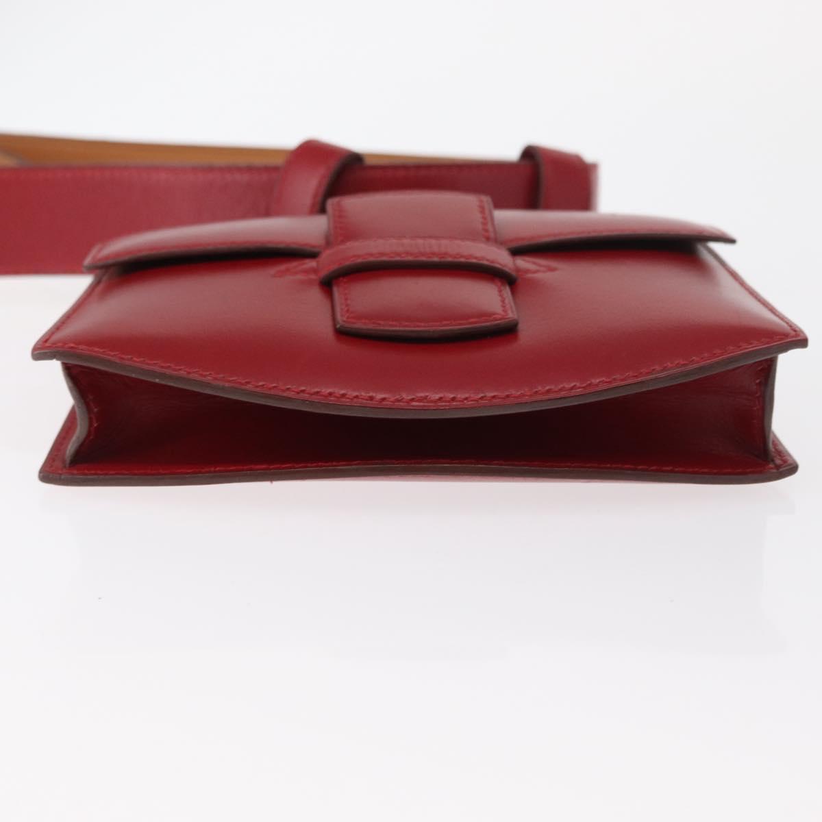 HERMES Waist Bag Leather Red Silver Auth bs30804