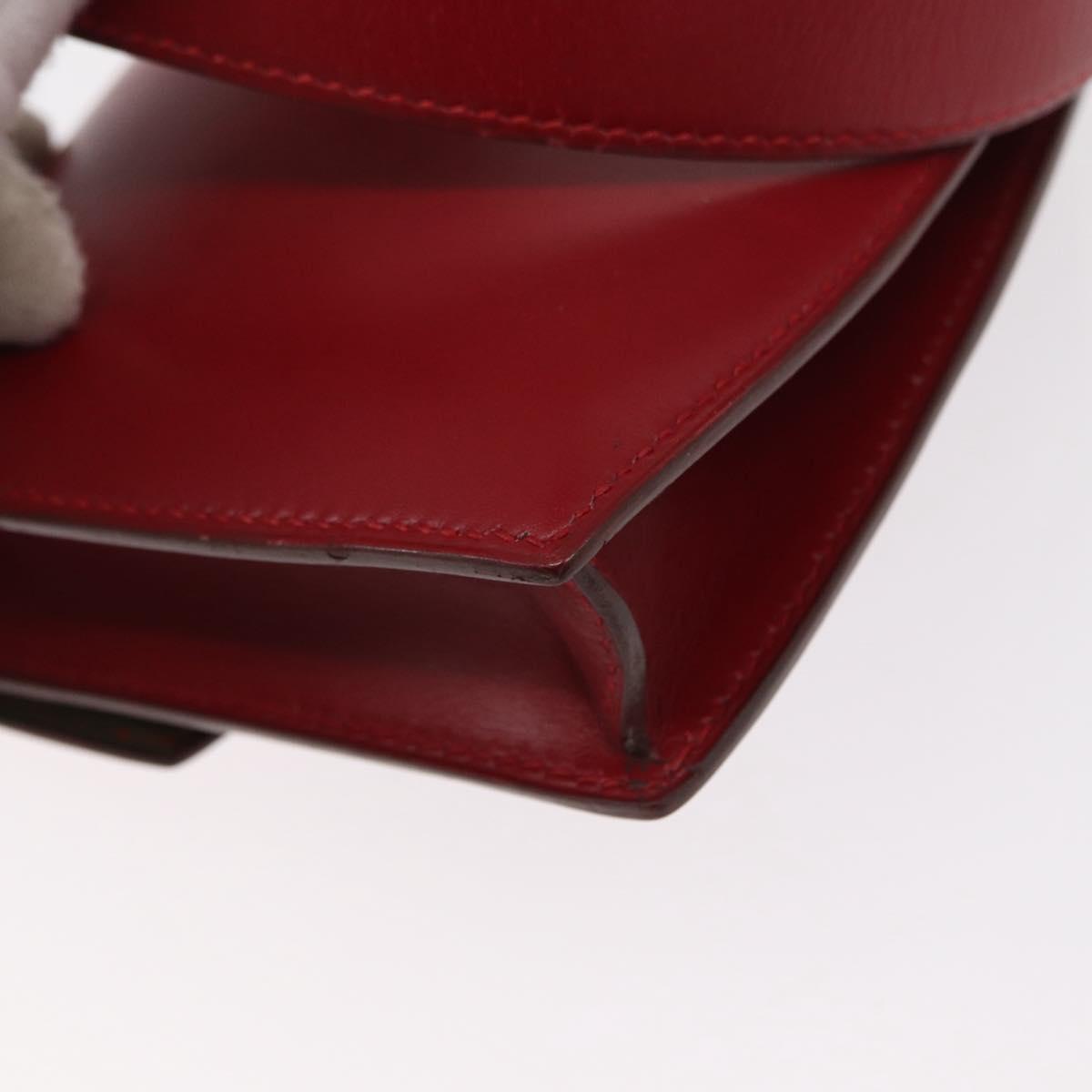 HERMES Waist Bag Leather Red Silver Auth bs30804