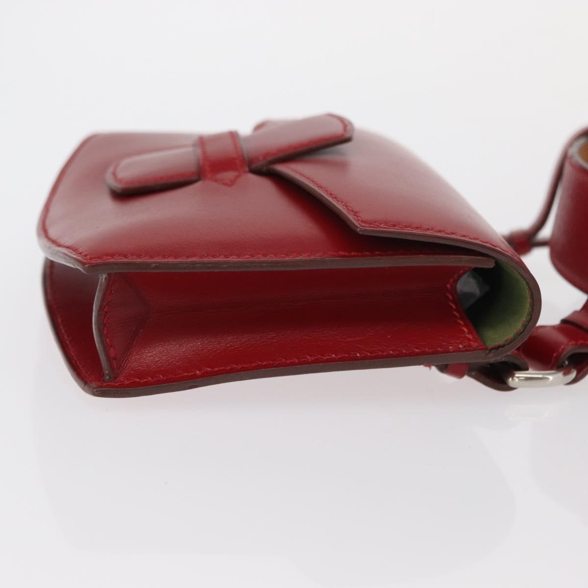 HERMES Waist Bag Leather Red Silver Auth bs30804