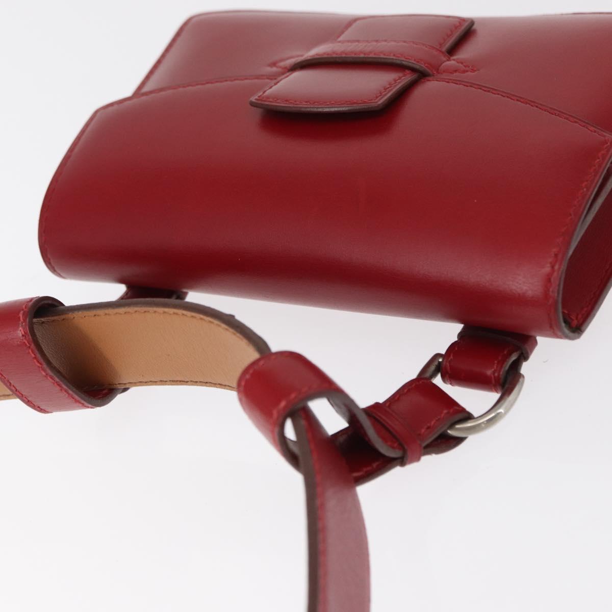 HERMES Waist Bag Leather Red Silver Auth bs30804