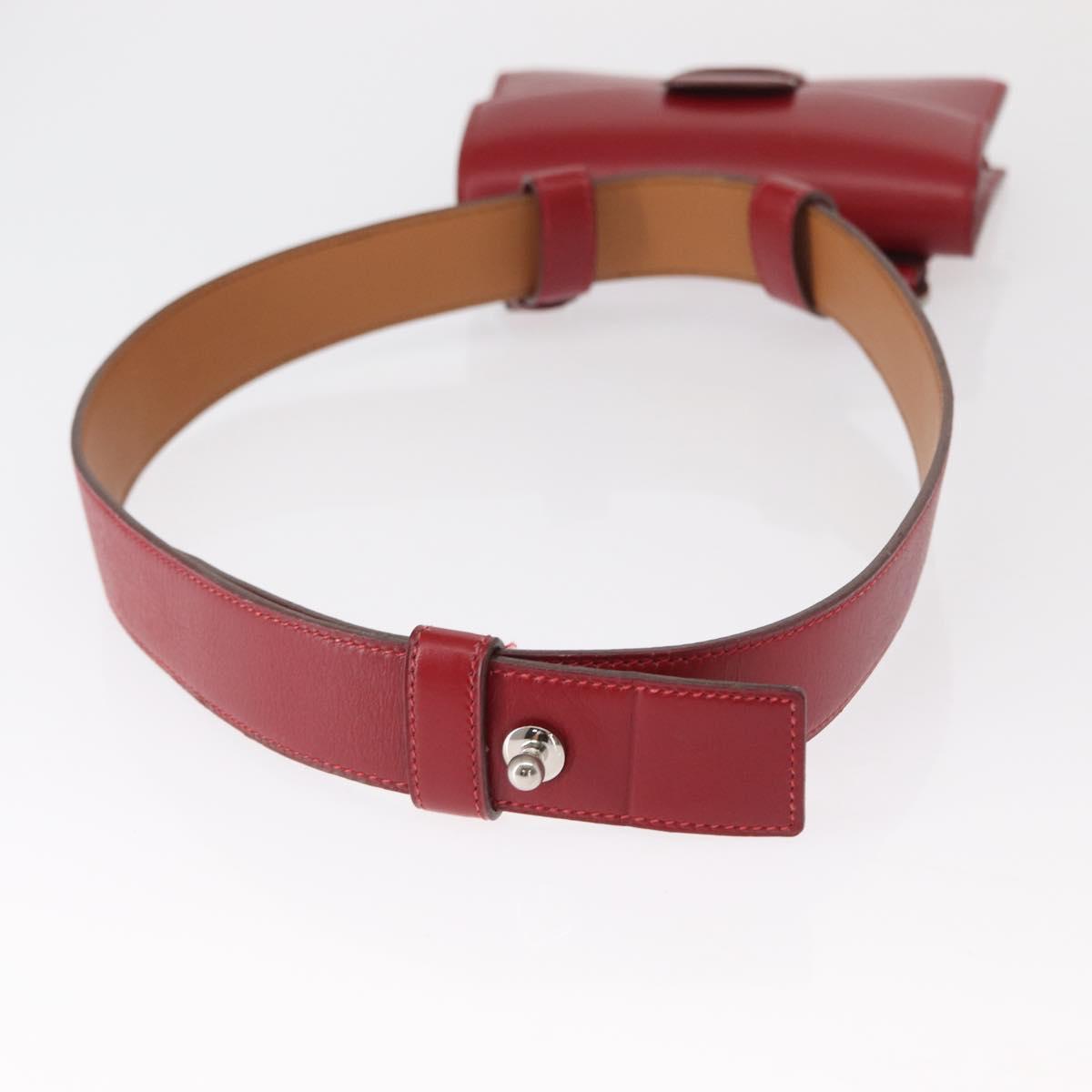 HERMES Waist Bag Leather Red Silver Auth bs30804