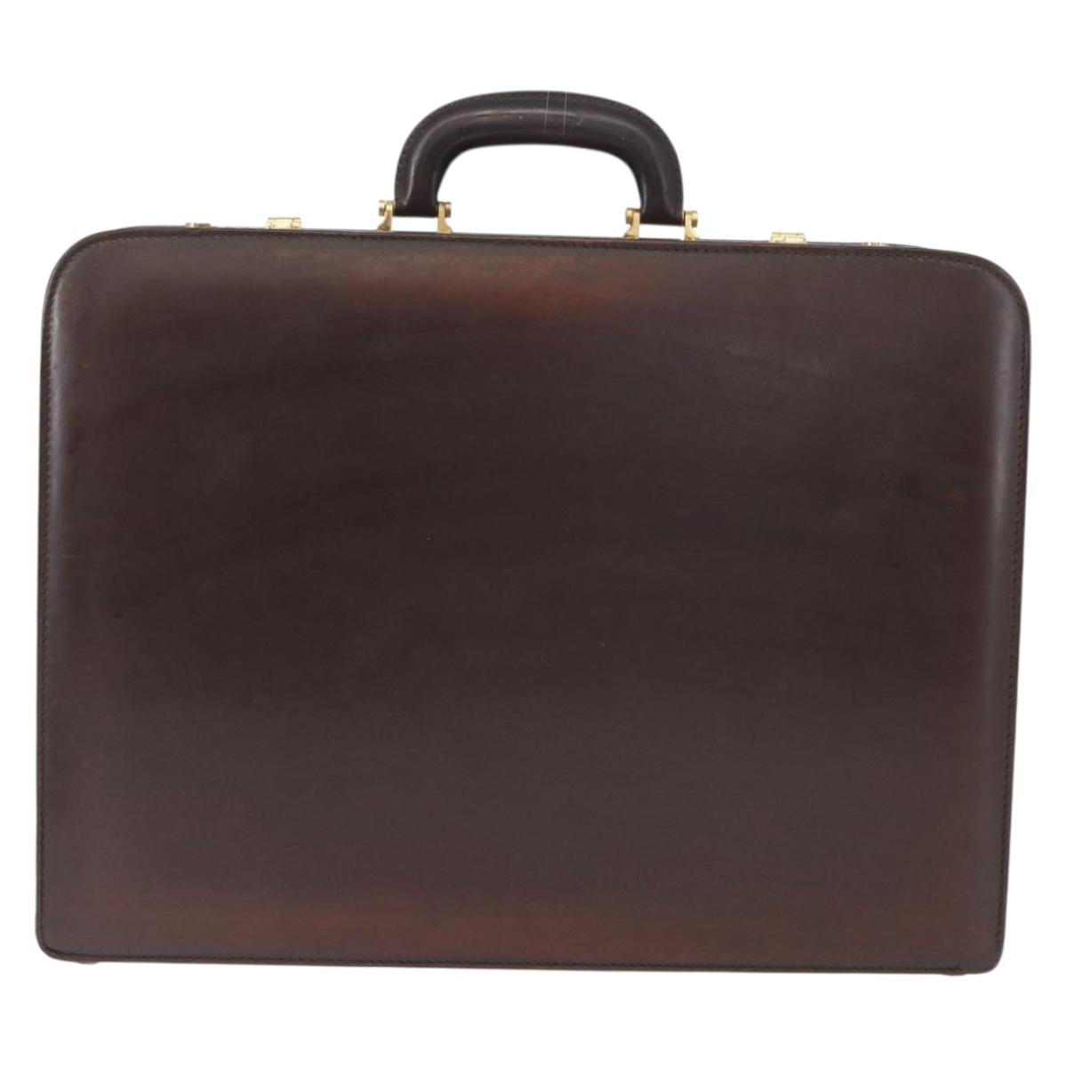 LOEWE Trunk Case Leather Brown Gold Auth bs30805