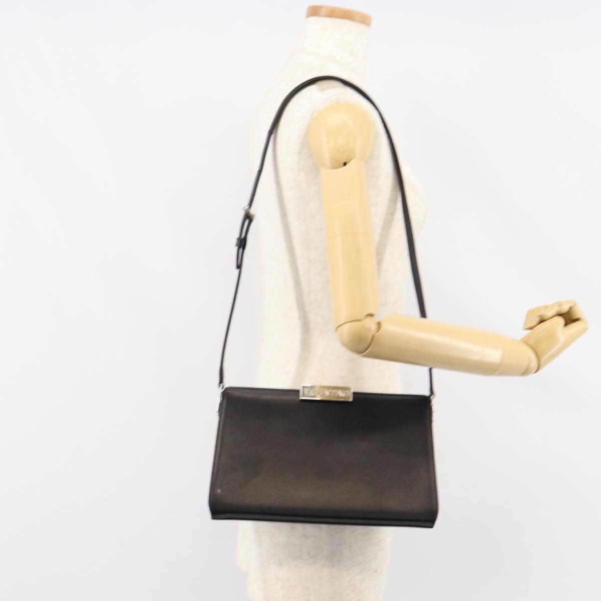 VALENTINO Shoulder Bag Leather Black Gold Auth bs30807