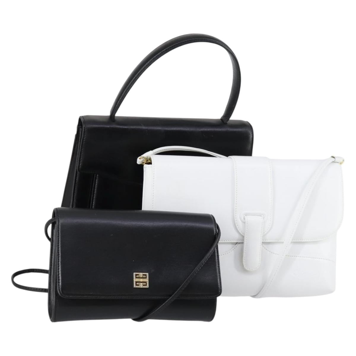 GIVENCHY Shoulder Bag Leather 3 Set Black White Auth bs30810