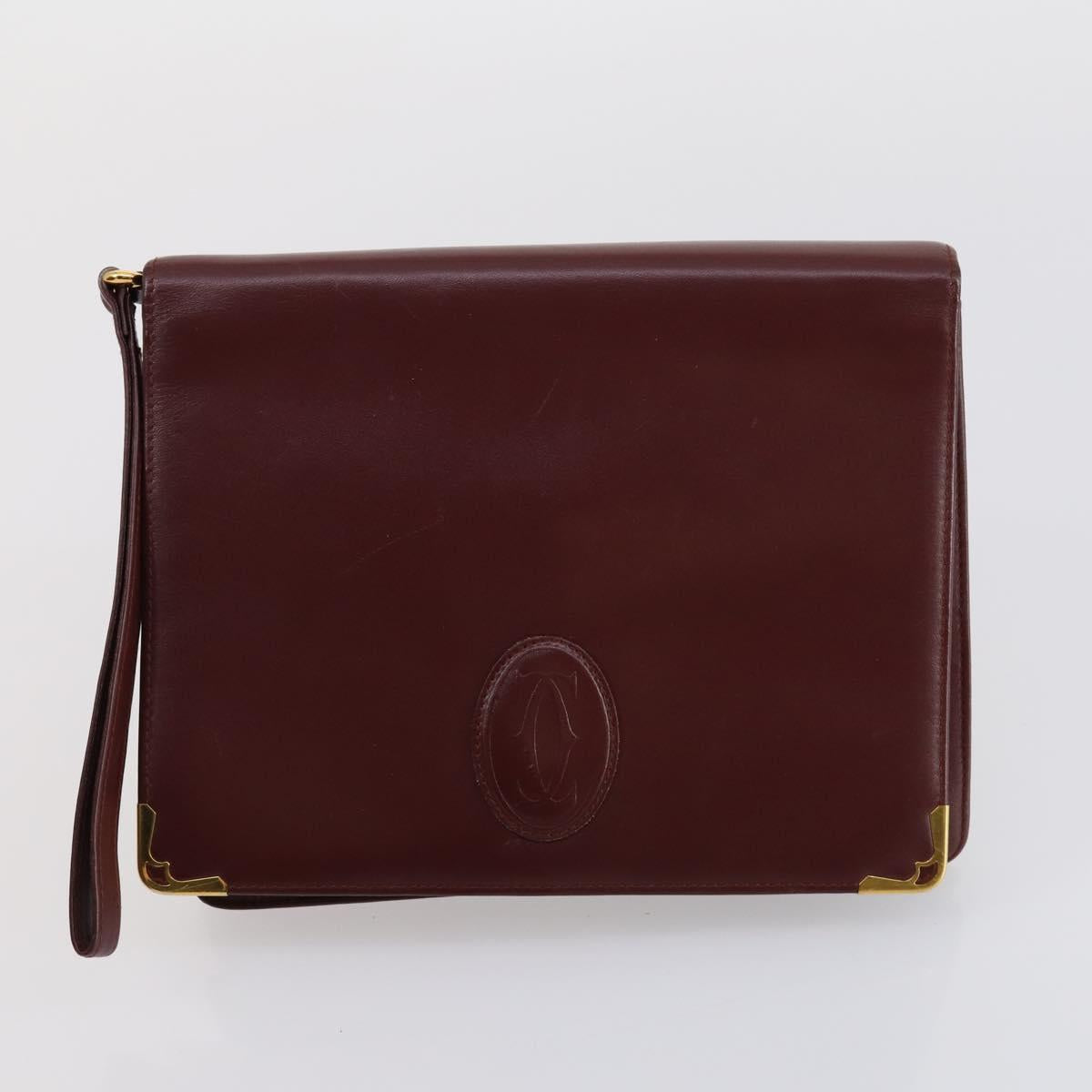 CARTIER Must Line Clutch Bag Leather 2 Set Bordeaux Gold Auth bs30815