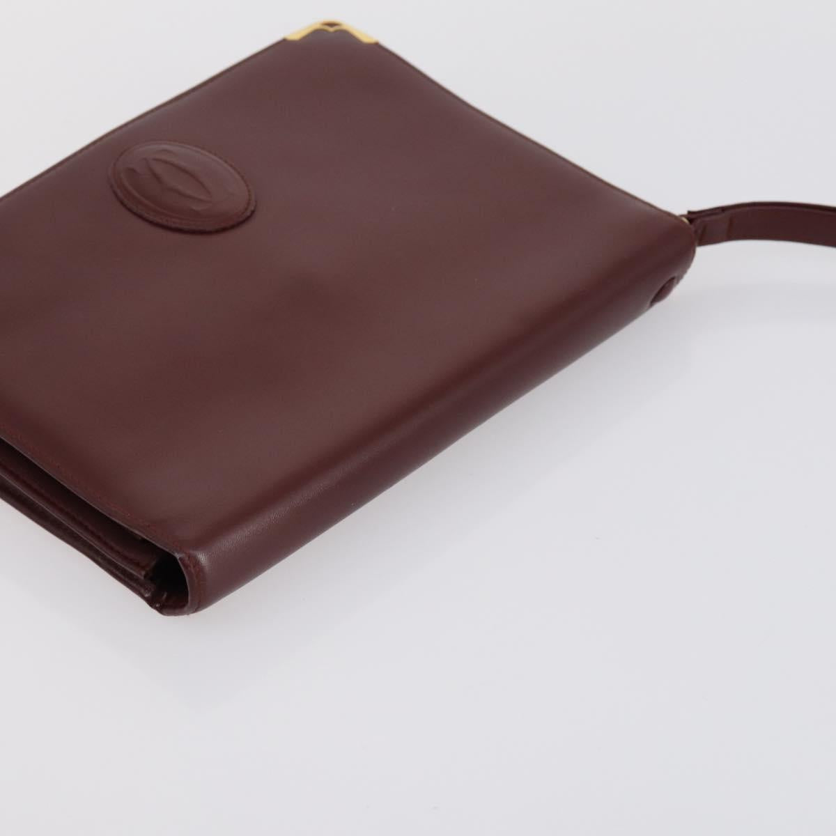 CARTIER Must Line Clutch Bag Leather 2 Set Bordeaux Gold Auth bs30815