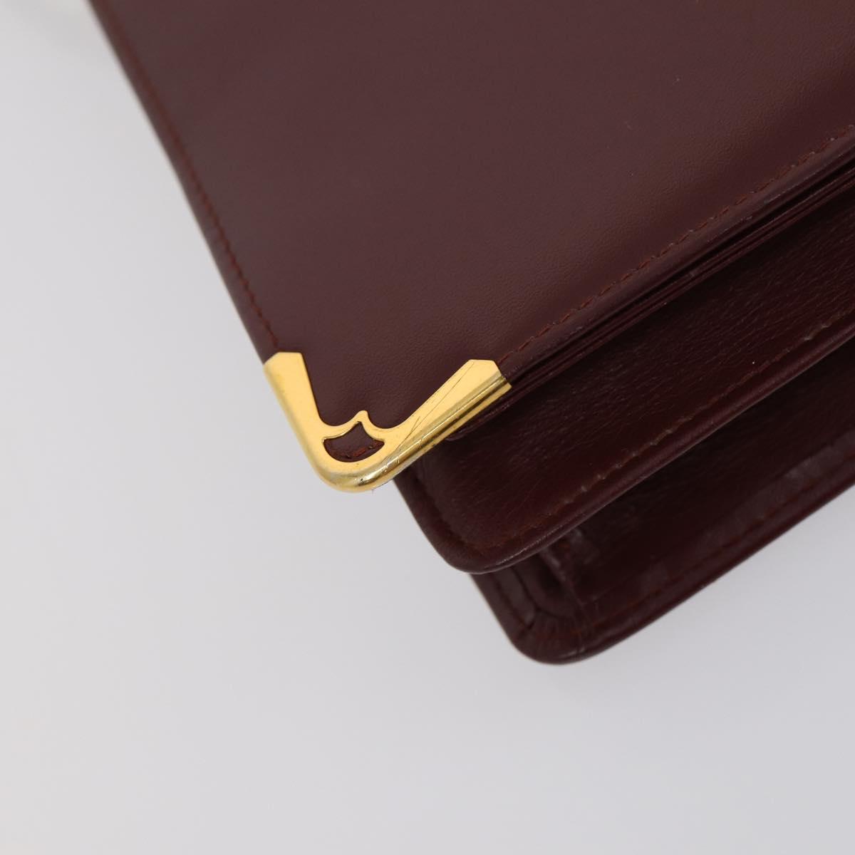 CARTIER Must Line Clutch Bag Leather 2 Set Bordeaux Gold Auth bs30815