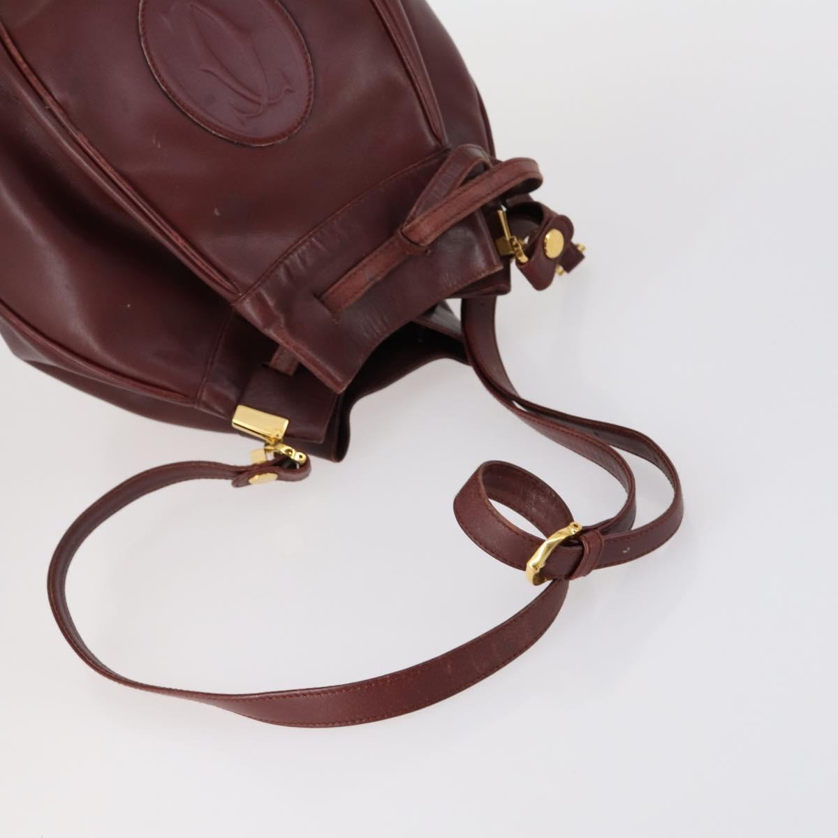 CARTIER Must Line Clutch Bag Leather 2 Set Bordeaux Gold Auth bs30815