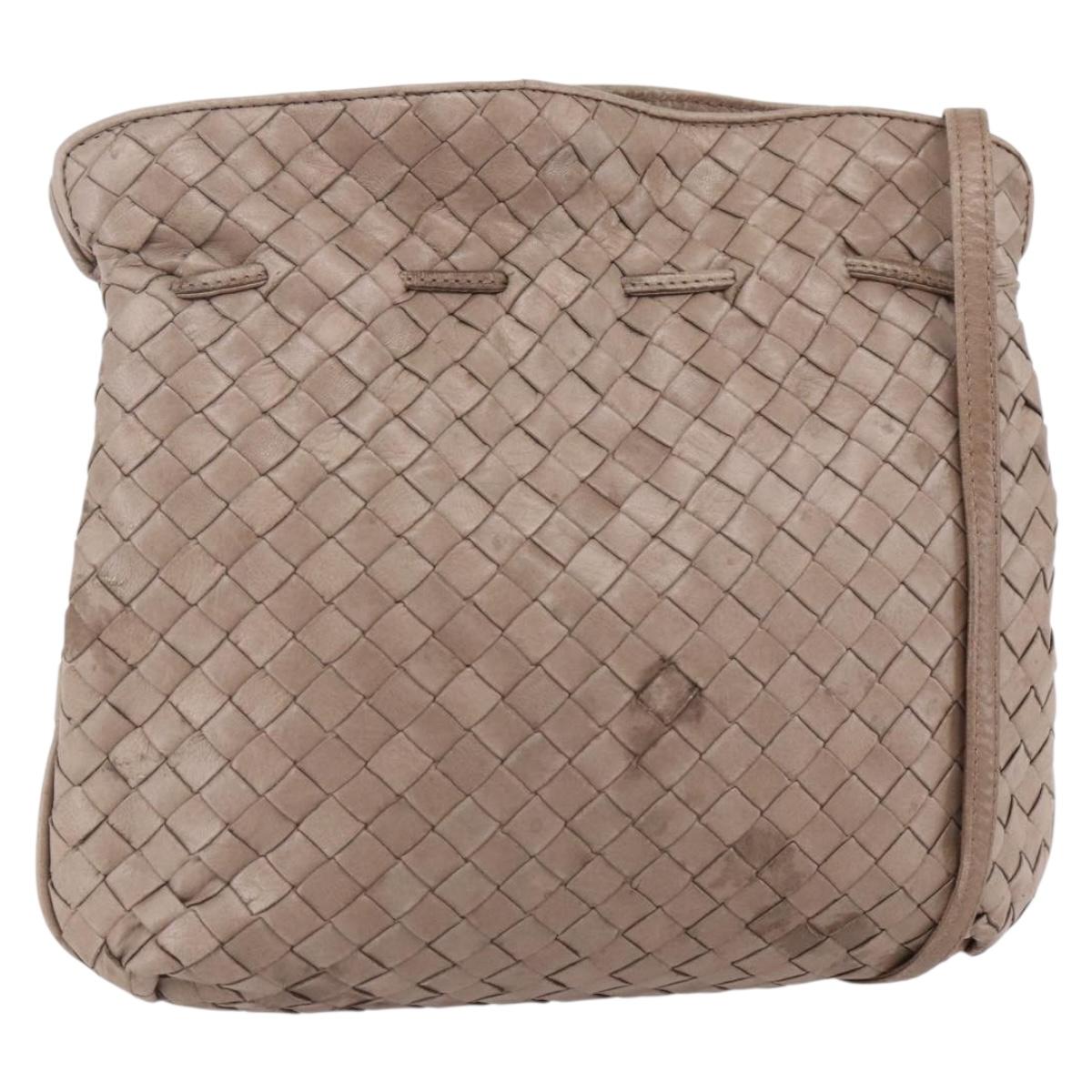 BOTTEGA VENETA INTRECCIATO Shoulder Bag Beige Gold Auth bs30817