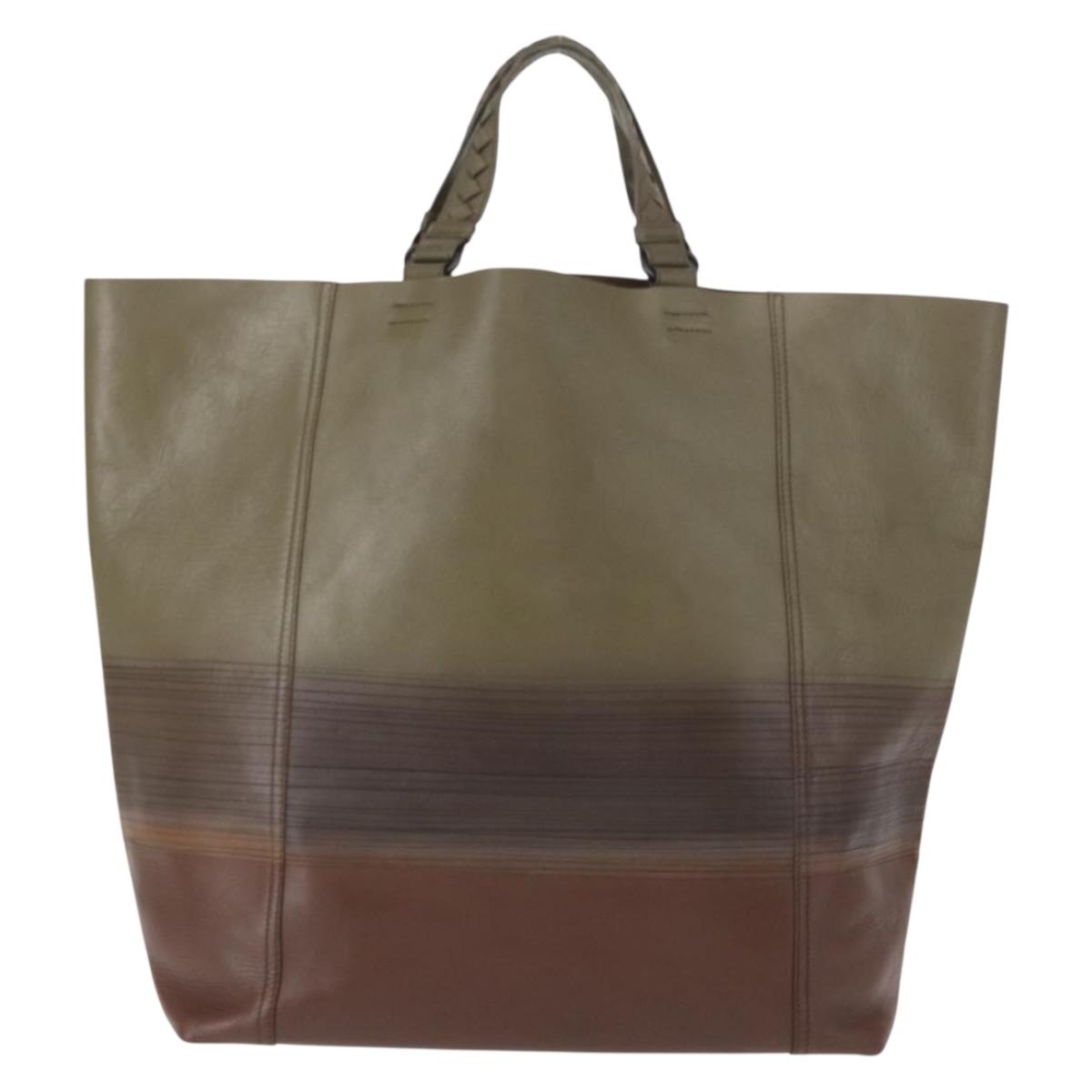 BOTTEGA VENETA INTRECCIATO Hand Bag Leather Khaki Auth bs30818