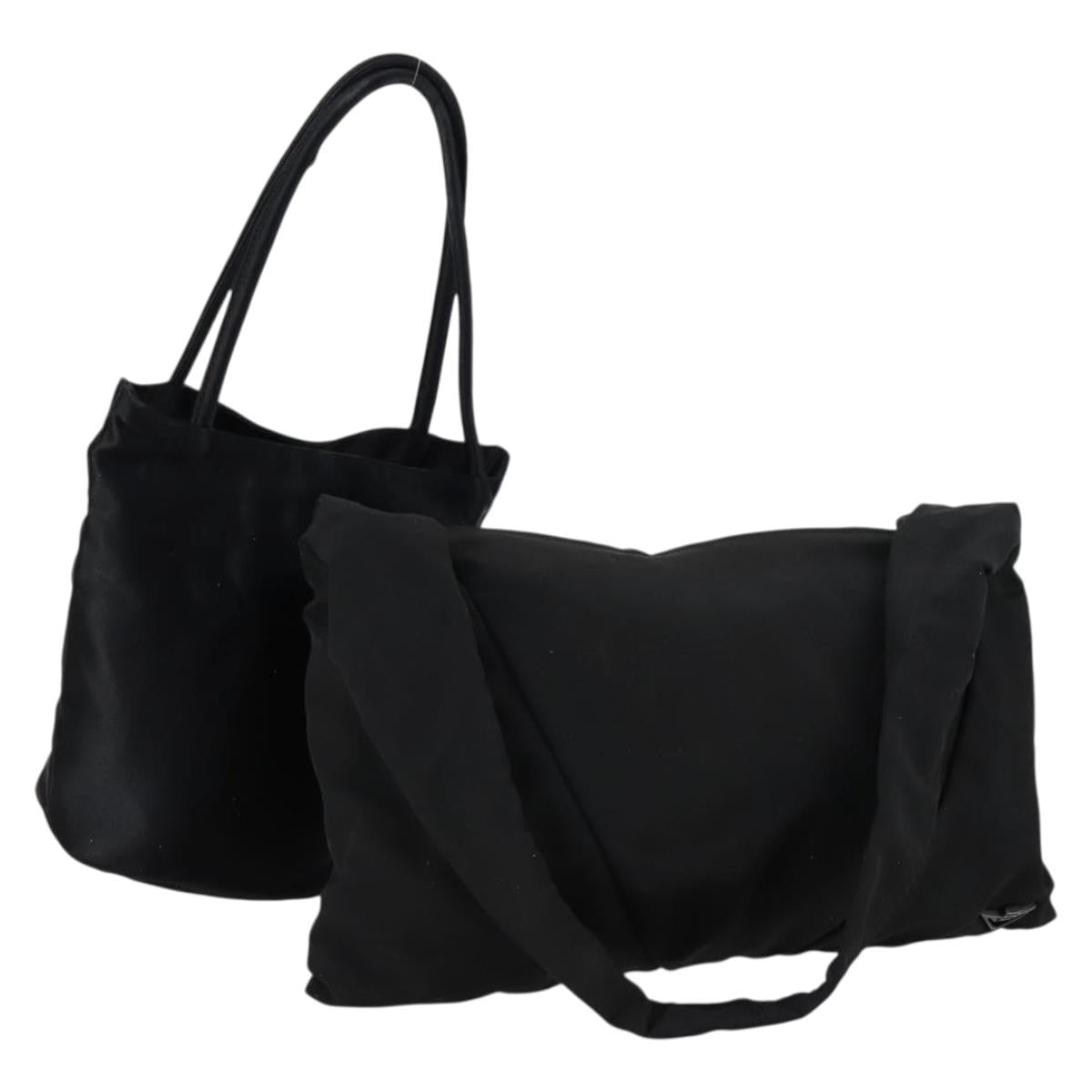 BOTTEGA VENETA Hand Bag Nylon Satin 2 Set Black Auth bs30819