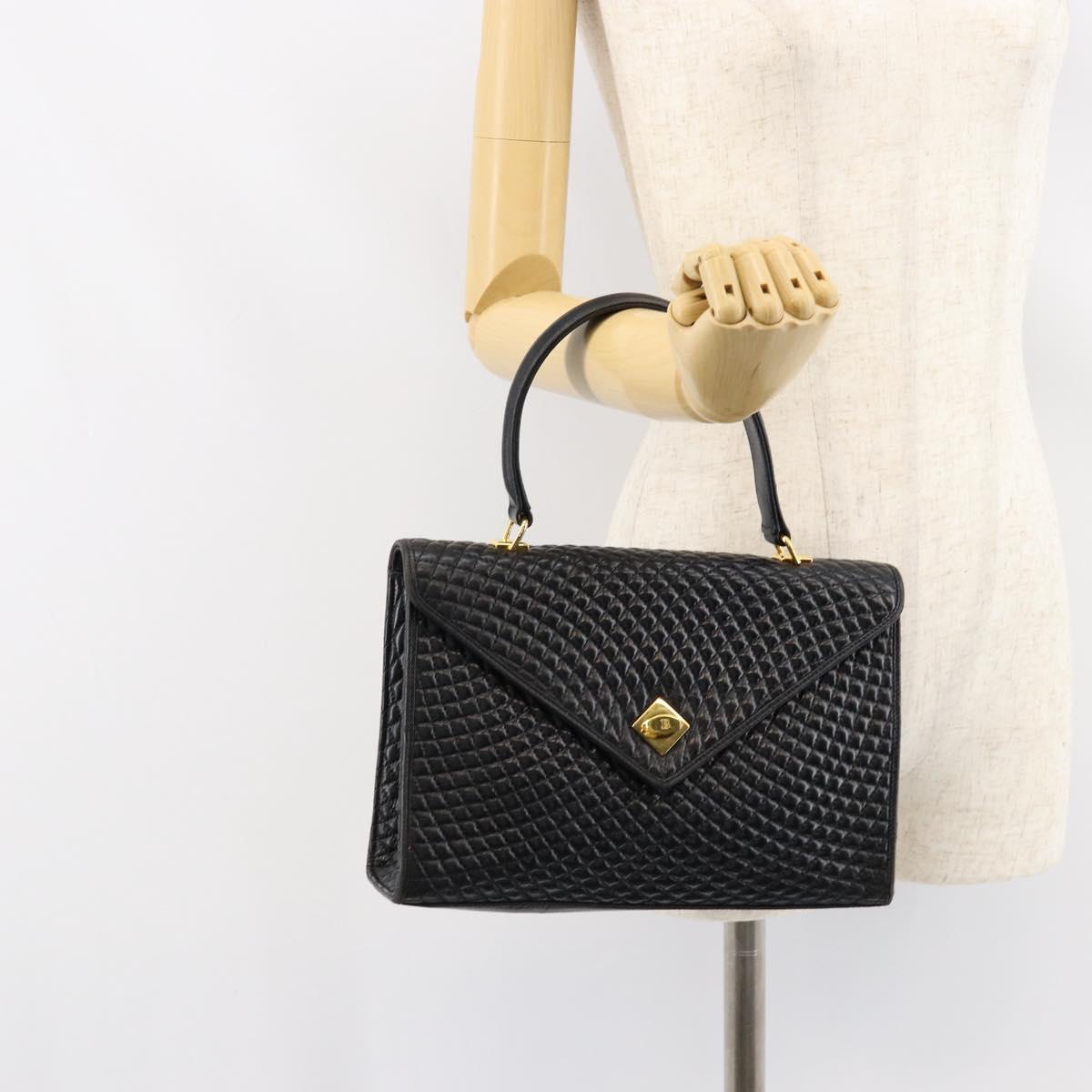 BALLY Hand Bag Leather Black Gold Auth bs30820