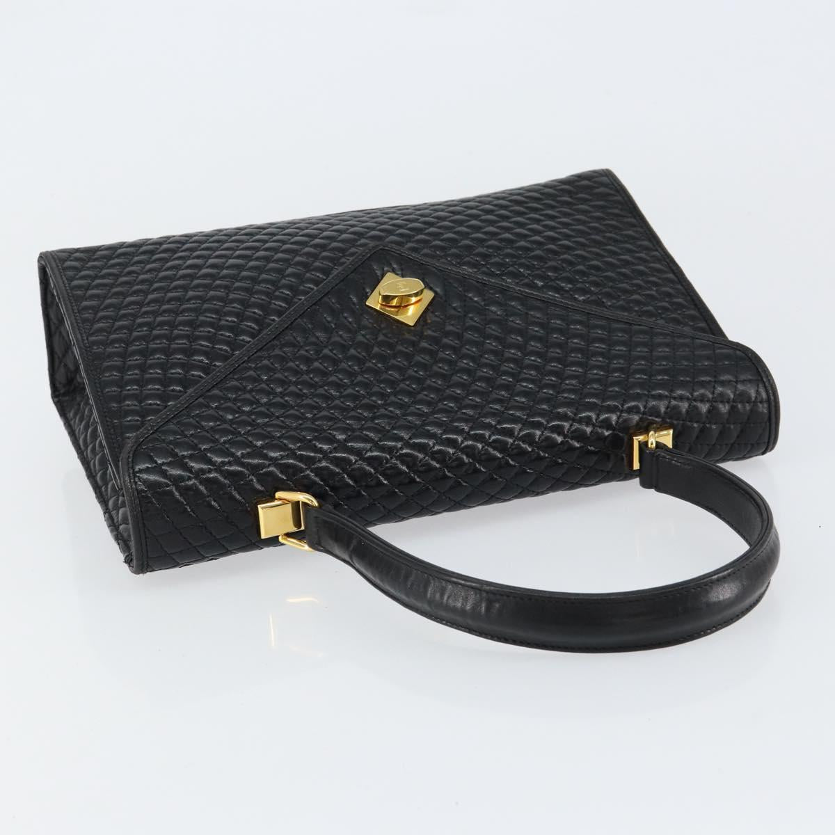 BALLY Hand Bag Leather Black Gold Auth bs30820