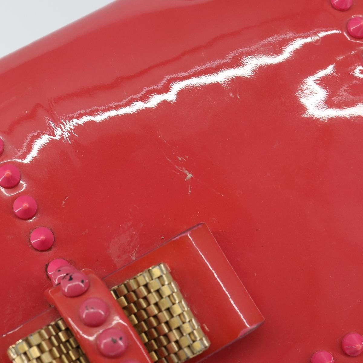 Christian Louboutin Studs Chain Shoulder Bag Enamel Pink Gold Auth bs30823
