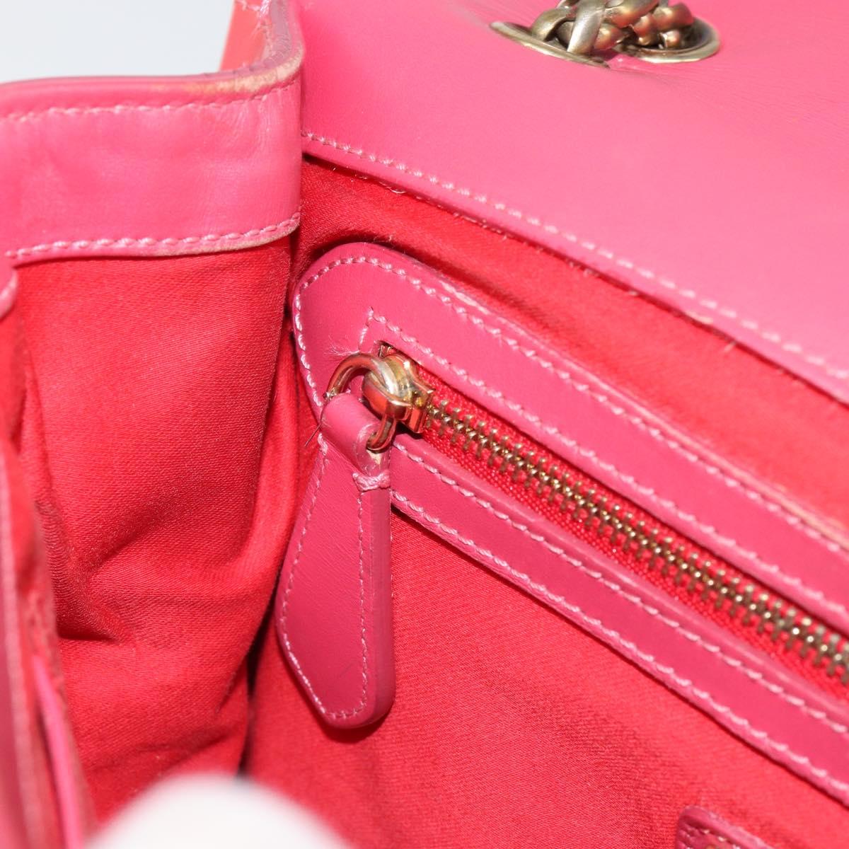 Christian Louboutin Studs Chain Shoulder Bag Enamel Pink Gold Auth bs30823