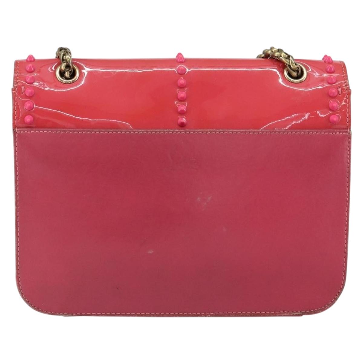 Christian Louboutin Studs Chain Shoulder Bag Enamel Pink Gold Auth bs30823