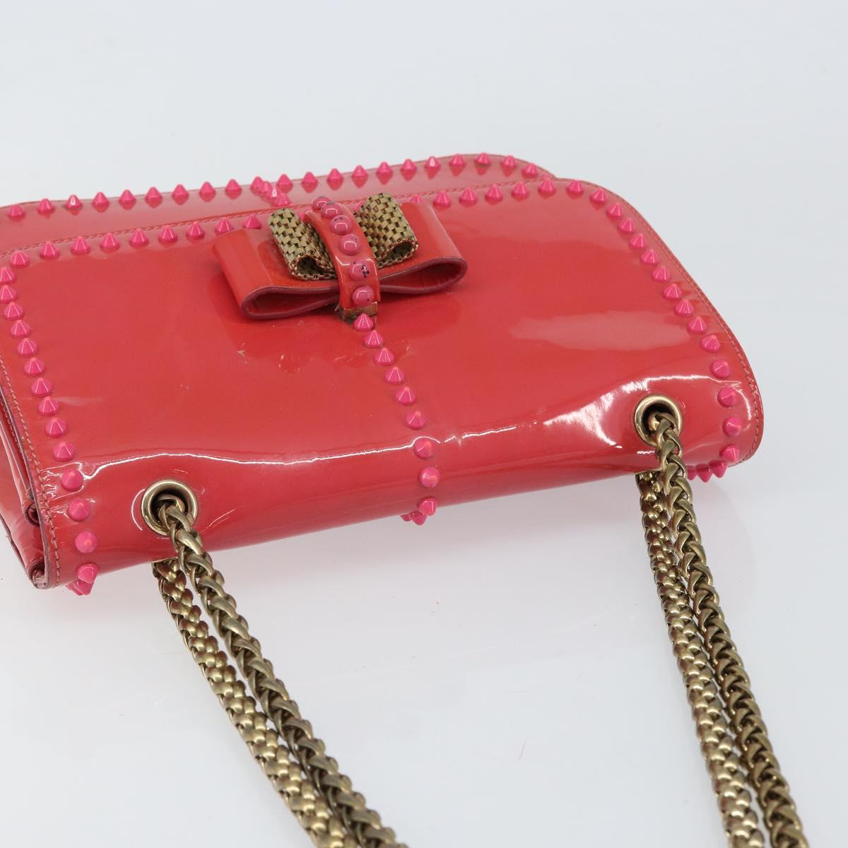 Christian Louboutin Studs Chain Shoulder Bag Enamel Pink Gold Auth bs30823