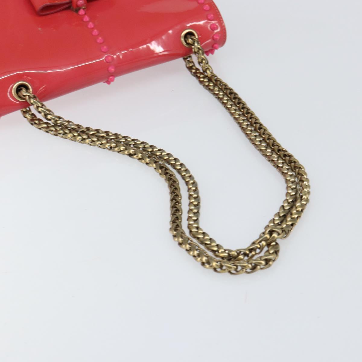 Christian Louboutin Studs Chain Shoulder Bag Enamel Pink Gold Auth bs30823
