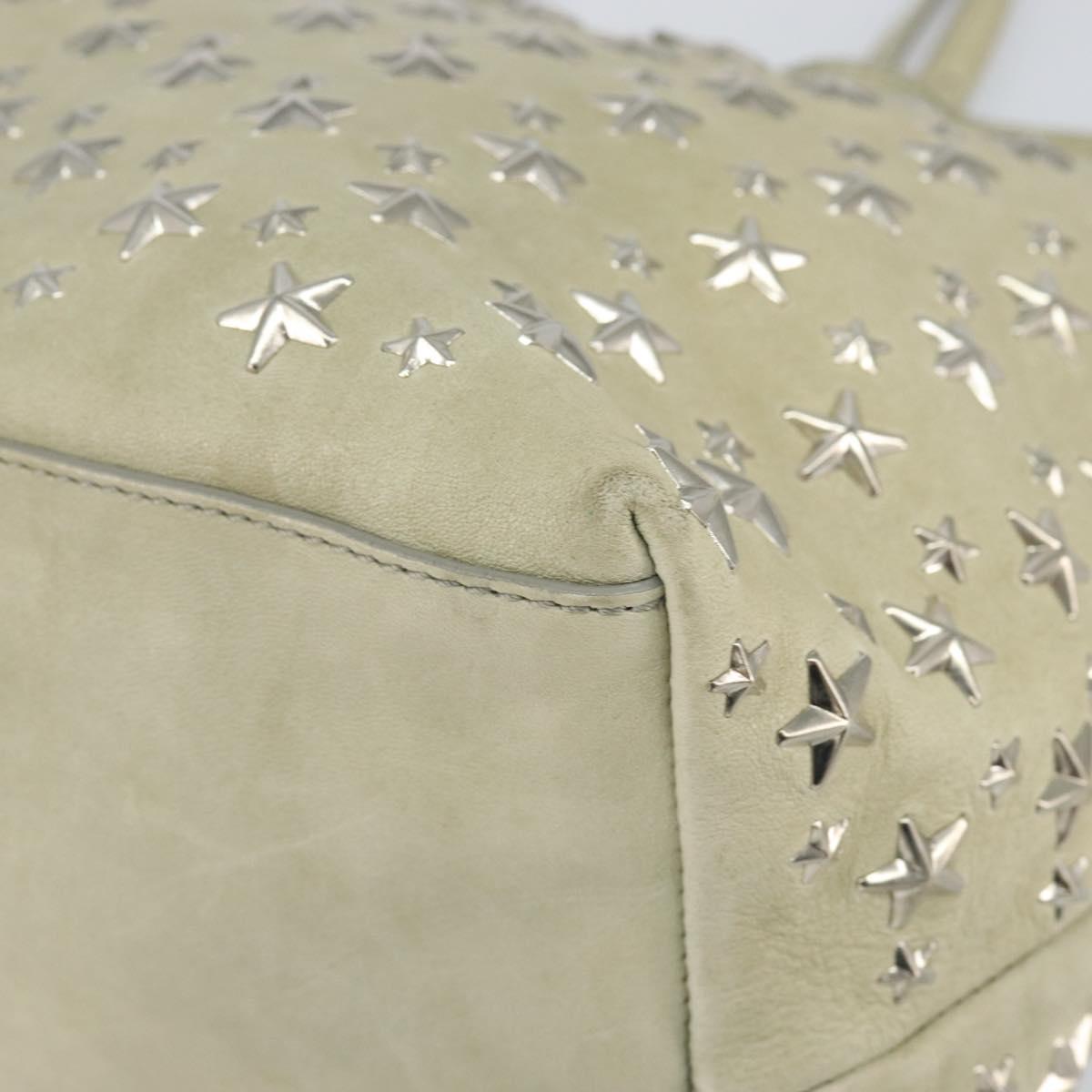 Jimmy Choo Studs Tote Bag Leather Beige Silver Auth bs30825