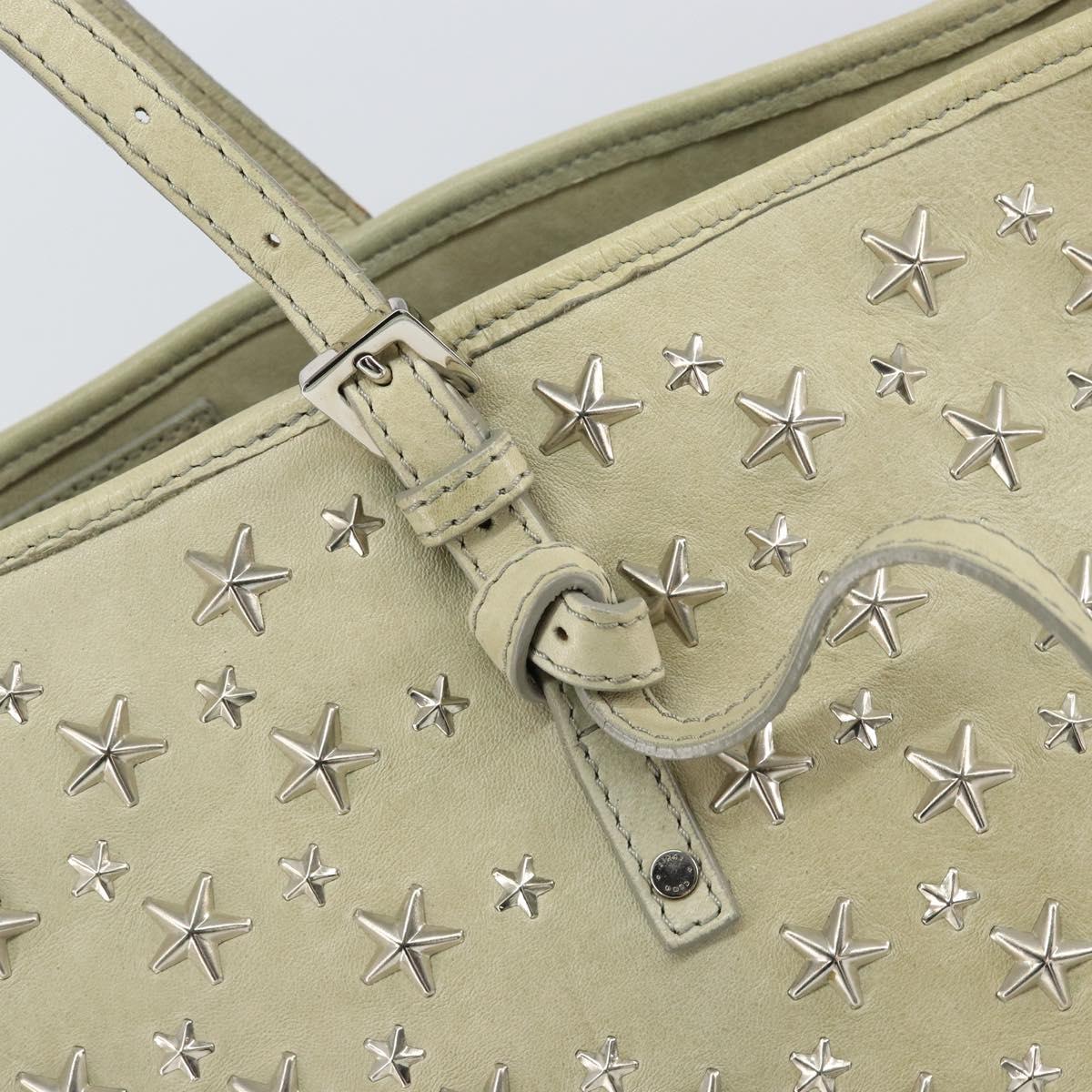 Jimmy Choo Studs Tote Bag Leather Beige Silver Auth bs30825