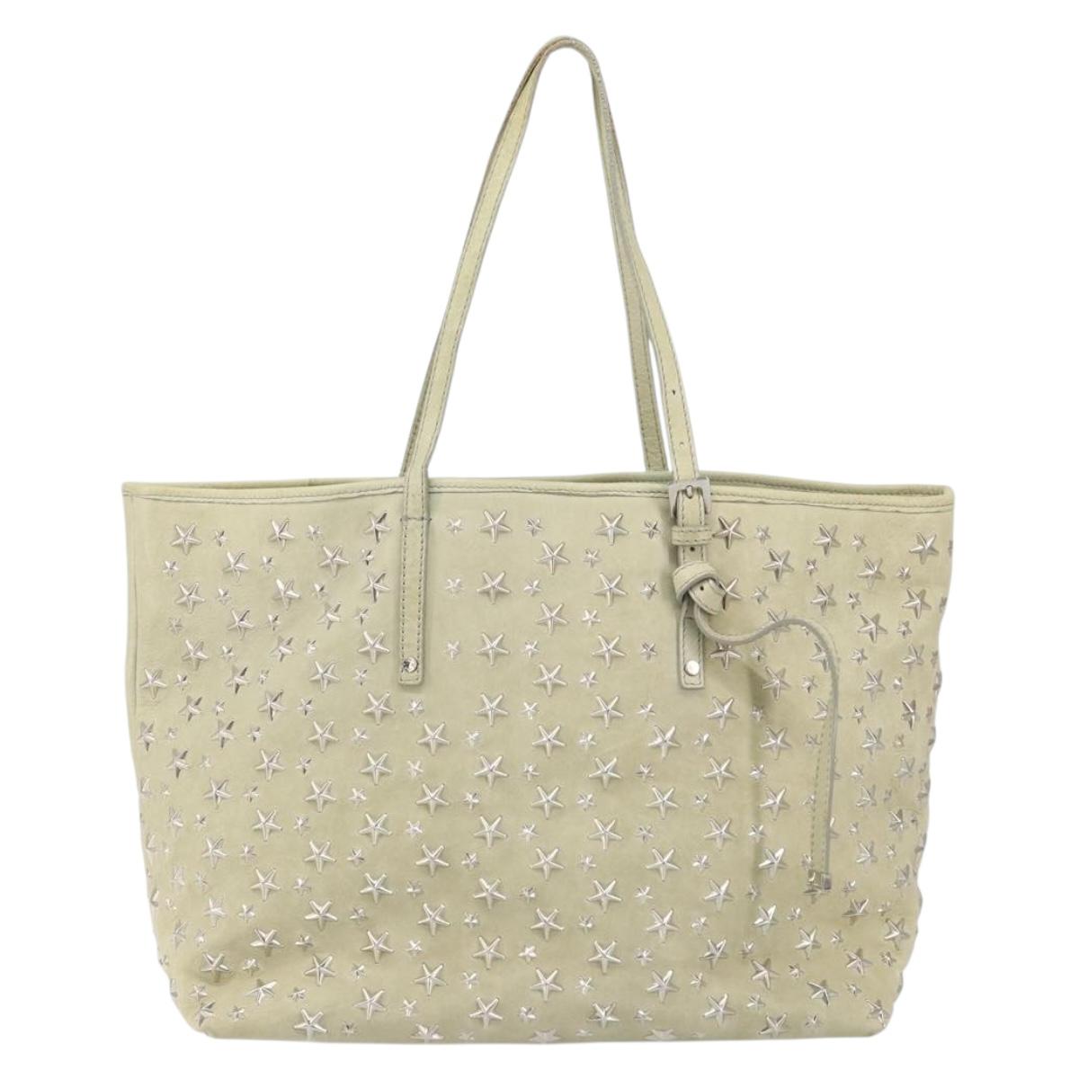 Jimmy Choo Studs Tote Bag Leather Beige Silver Auth bs30825