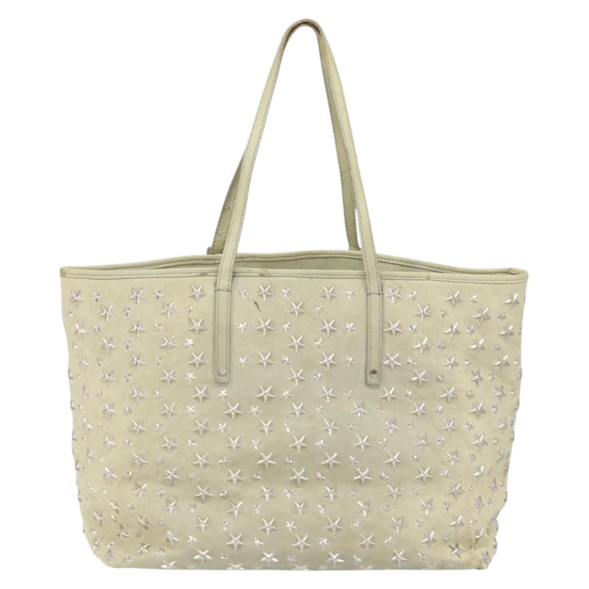 Jimmy Choo Studs Tote Bag Leather Beige Silver Auth bs30825