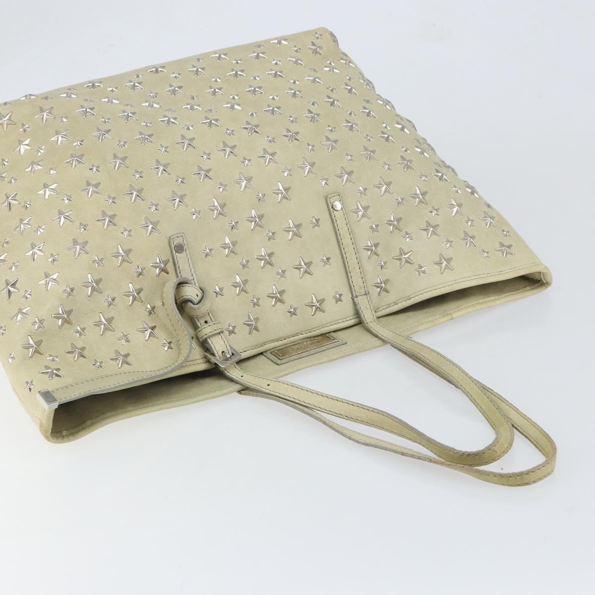 Jimmy Choo Studs Tote Bag Leather Beige Silver Auth bs30825